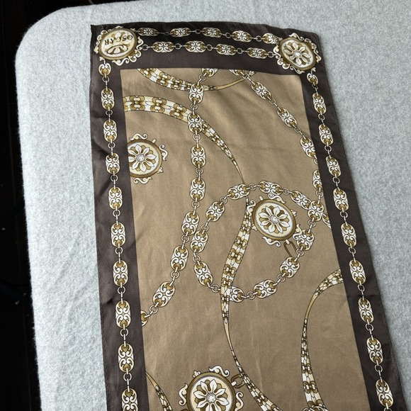Oscar De La Renta Brown Silk Rectangle Scarf One Size Chain Print Old Money - Picture 8 of 14